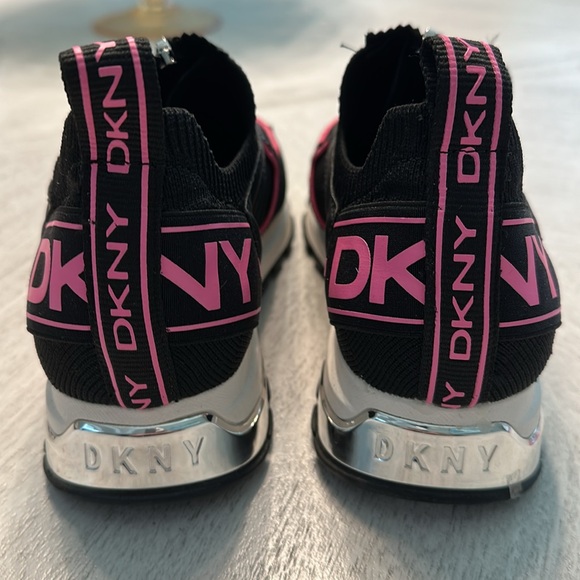 DKNY NEW black mixed pink wedge platform zip up shoes - Picture 2 of 5